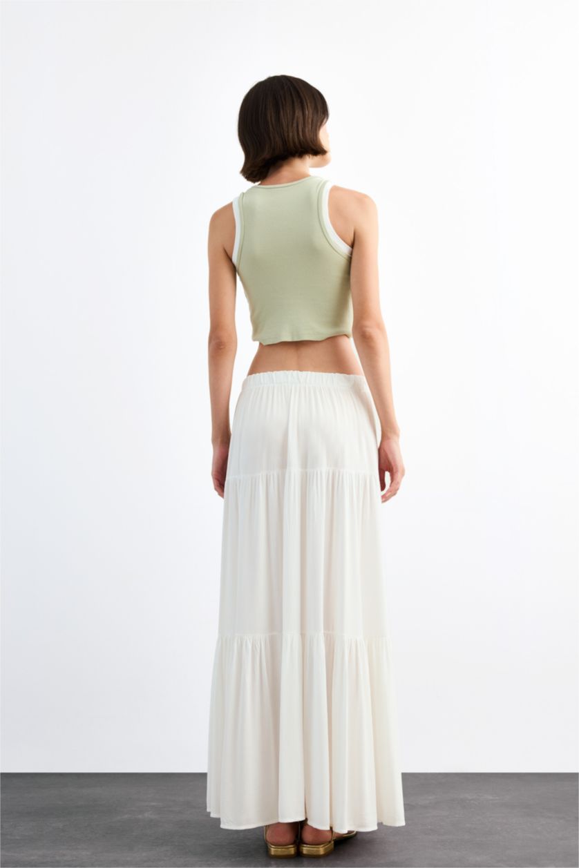 نساء أبيض تنورة طويلة بخصر عادي وبطانة قطنية