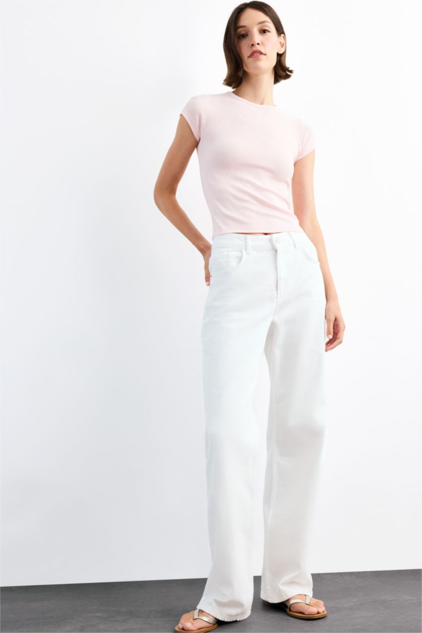 نساء زهري تيشيرت نص ردن بياخة مستديرة