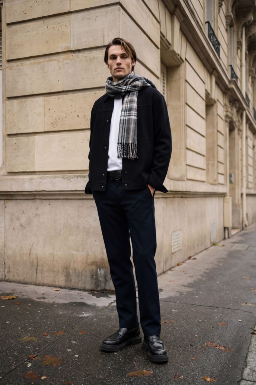 Erkek Siyah Erkek Pamuklu Smart-Casual Pantolon