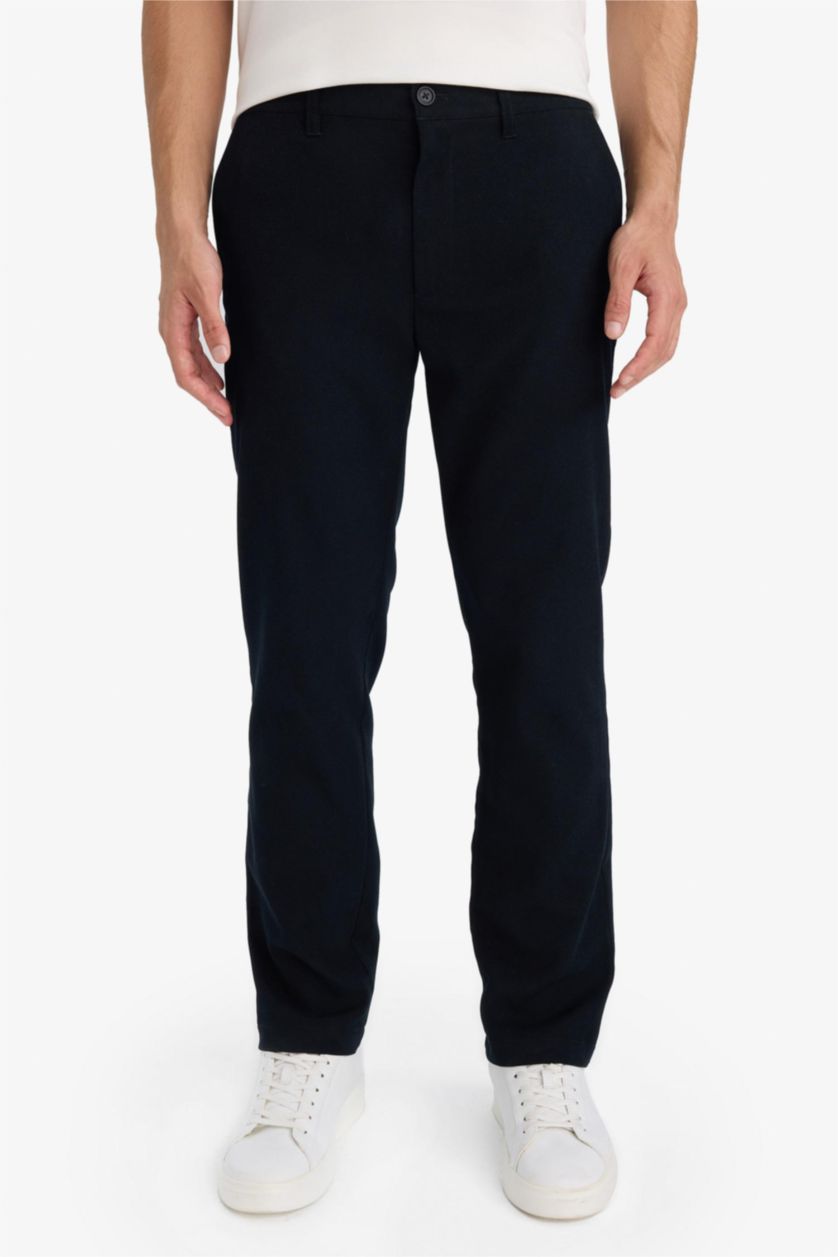 Erkek Siyah Erkek Pamuklu Smart-Casual Pantolon