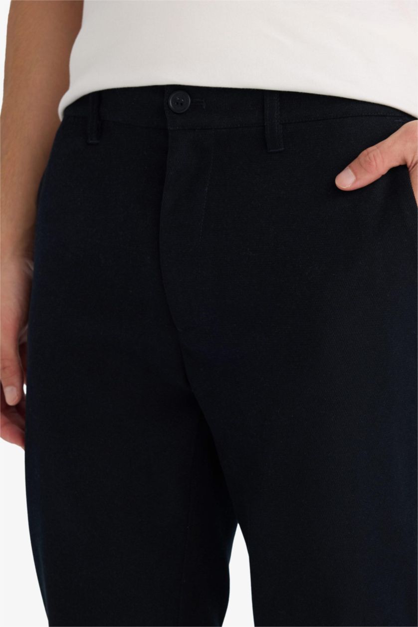 Erkek Siyah Erkek Pamuklu Smart-Casual Pantolon