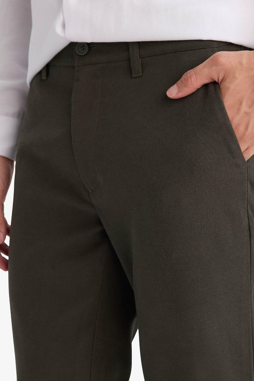 Erkek Haki Erkek Pamuklu Smart-Casual Pantolon