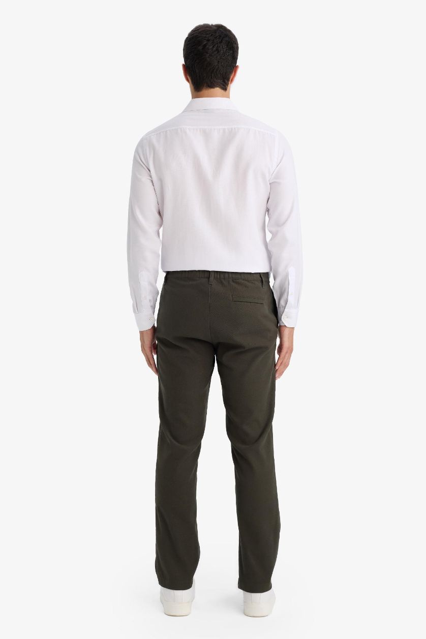 Erkek Haki Erkek Pamuklu Smart-Casual Pantolon