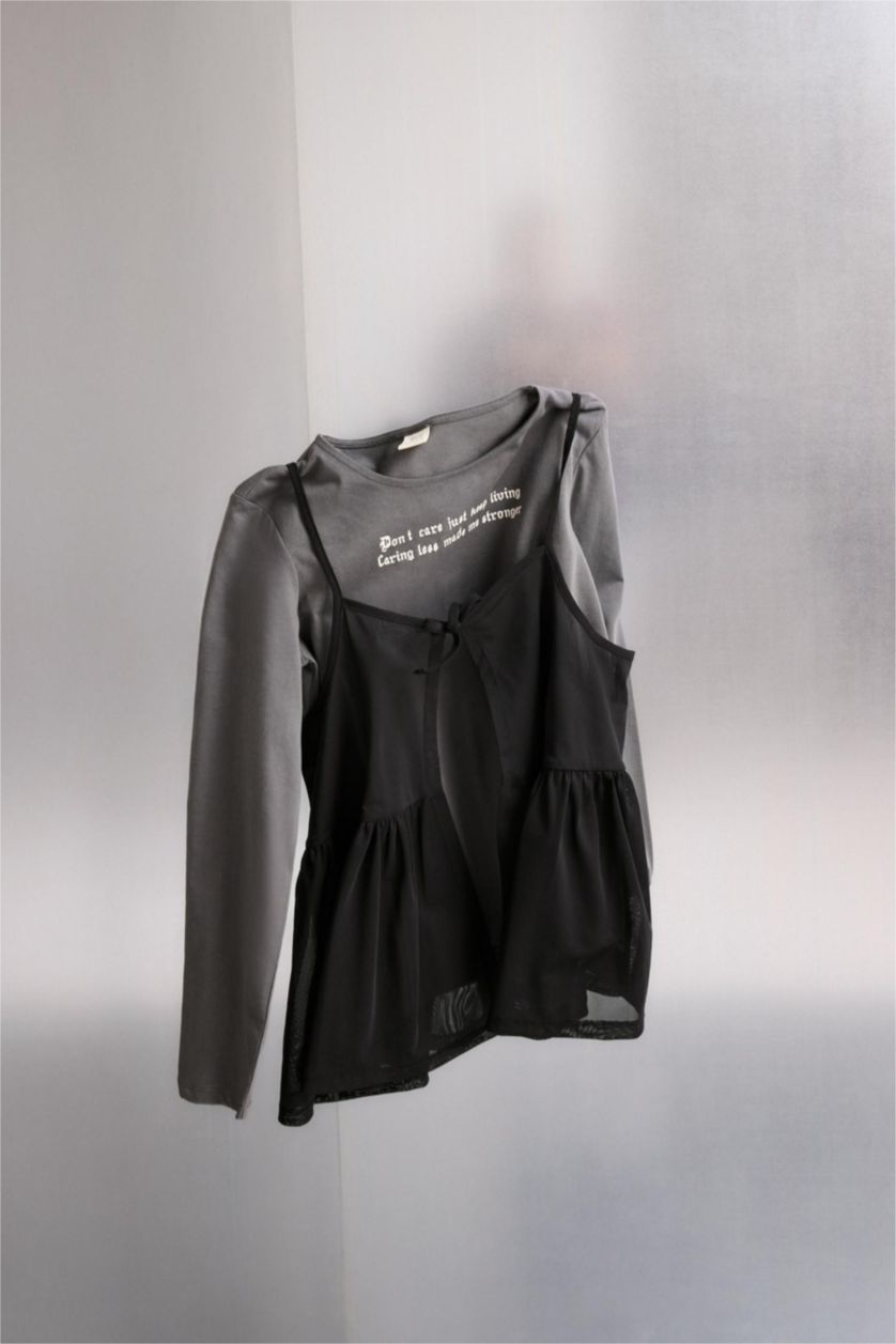 Girls & Teens Anthracite Loose Fit Slogan Long Sleeve T-Shirt