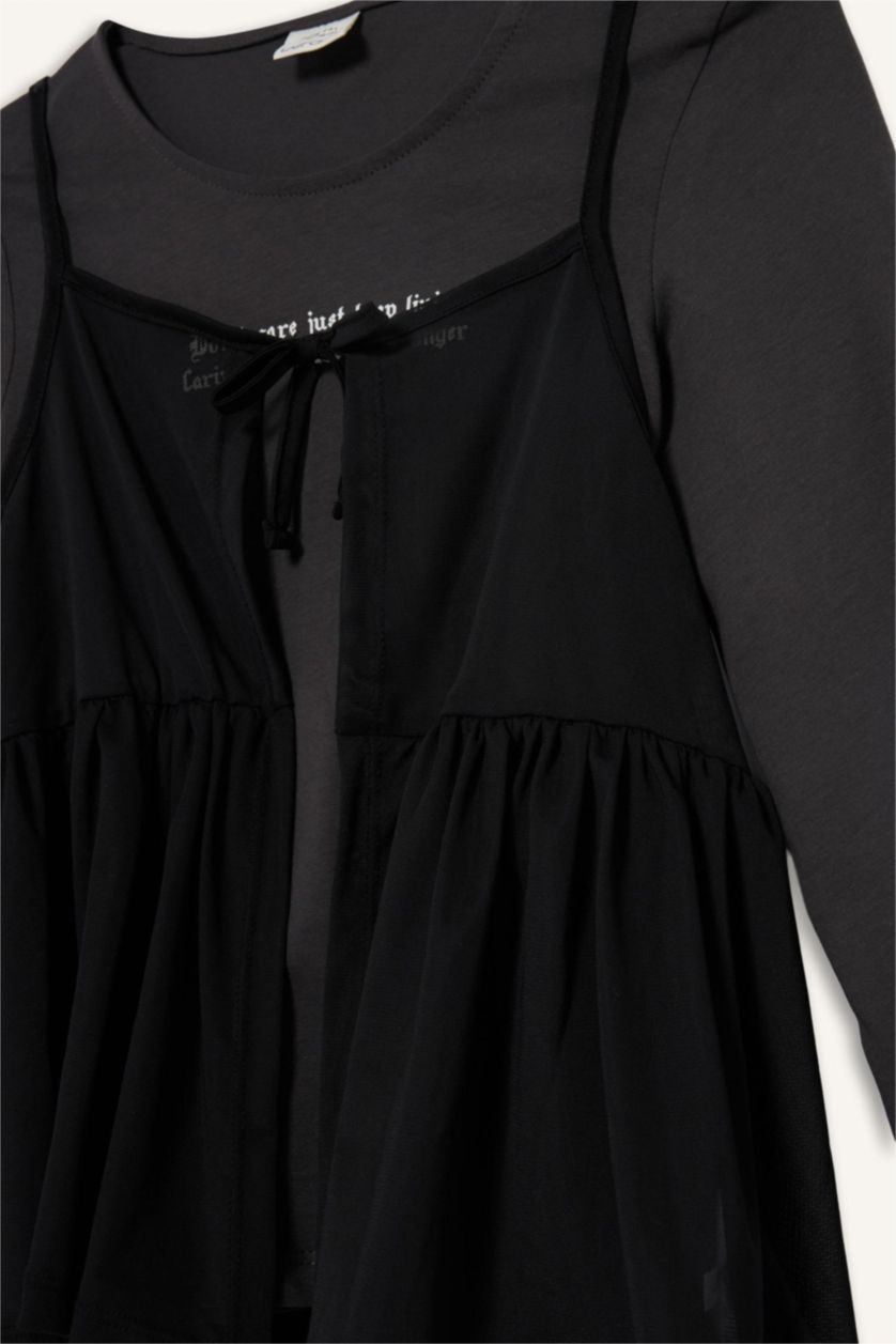 Girls & Teens Anthracite Loose Fit Slogan Long Sleeve T-Shirt