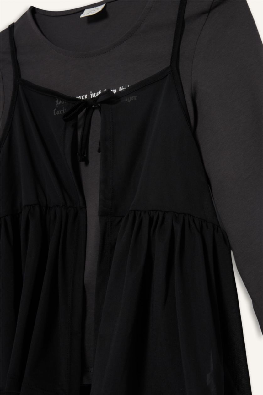 Girls & Teens Anthracite Loose Fit Slogan Long Sleeve T-Shirt