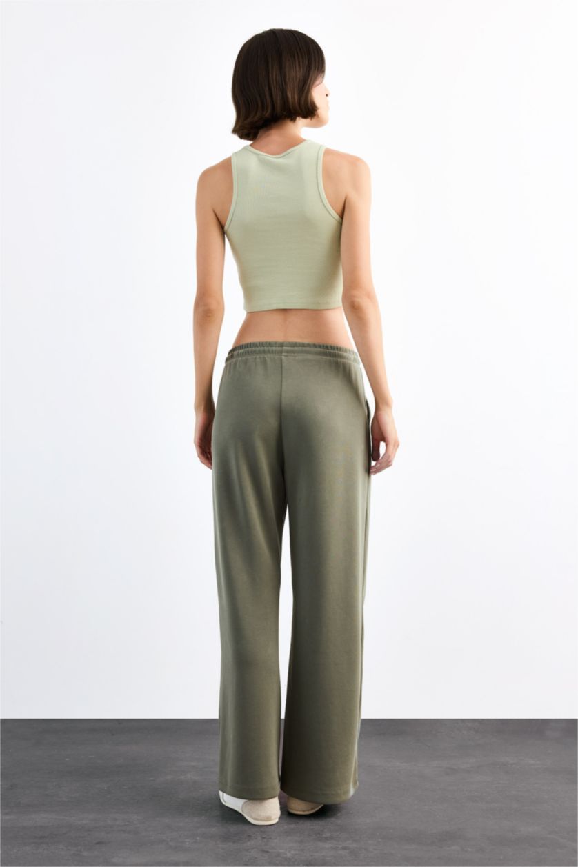 Kadın Haki Relax Fıt Beli Lastikli Düz Paça Modal Pantolon