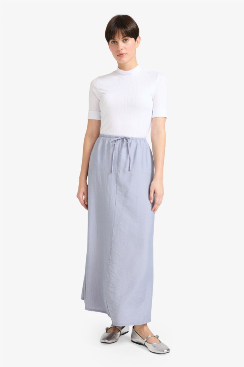 Woman Light Grey Relax Fit Crinkle Fabric Elastic Band Ankle Length Skirt