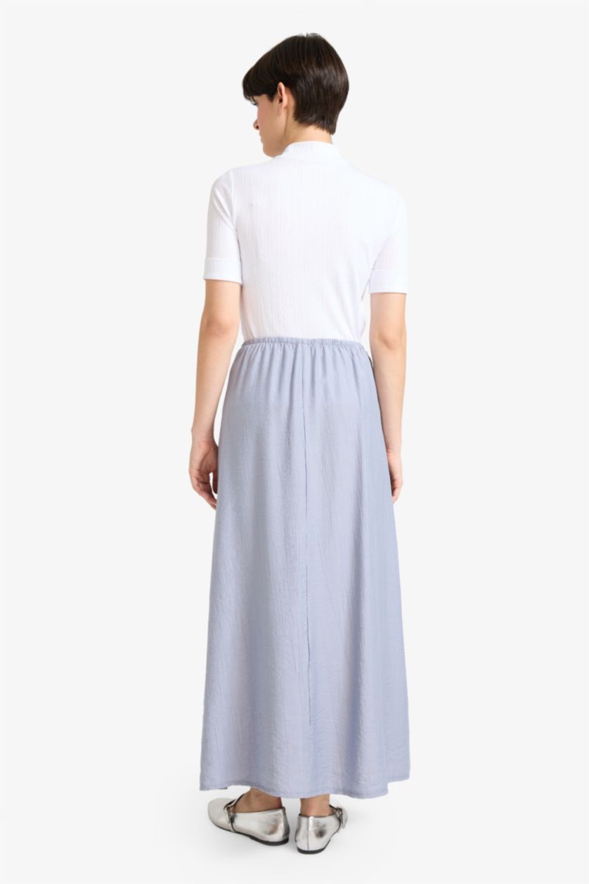 Woman Light Grey Relax Fit Crinkle Fabric Elastic Band Ankle Length Skirt