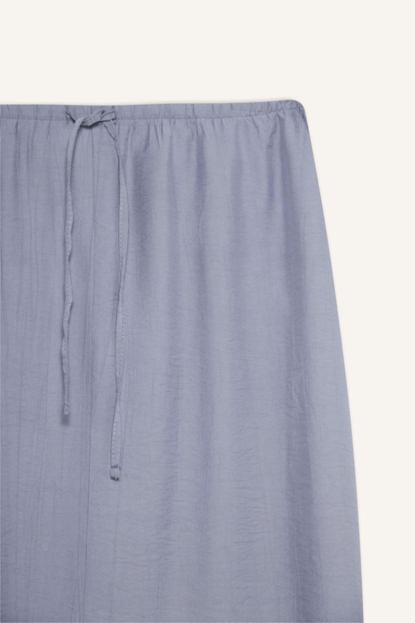 Woman Light Grey Relax Fit Crinkle Fabric Elastic Band Ankle Length Skirt