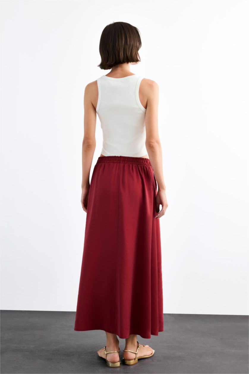 Kadın Bordo A Kesim Normal Bel Midi Etek