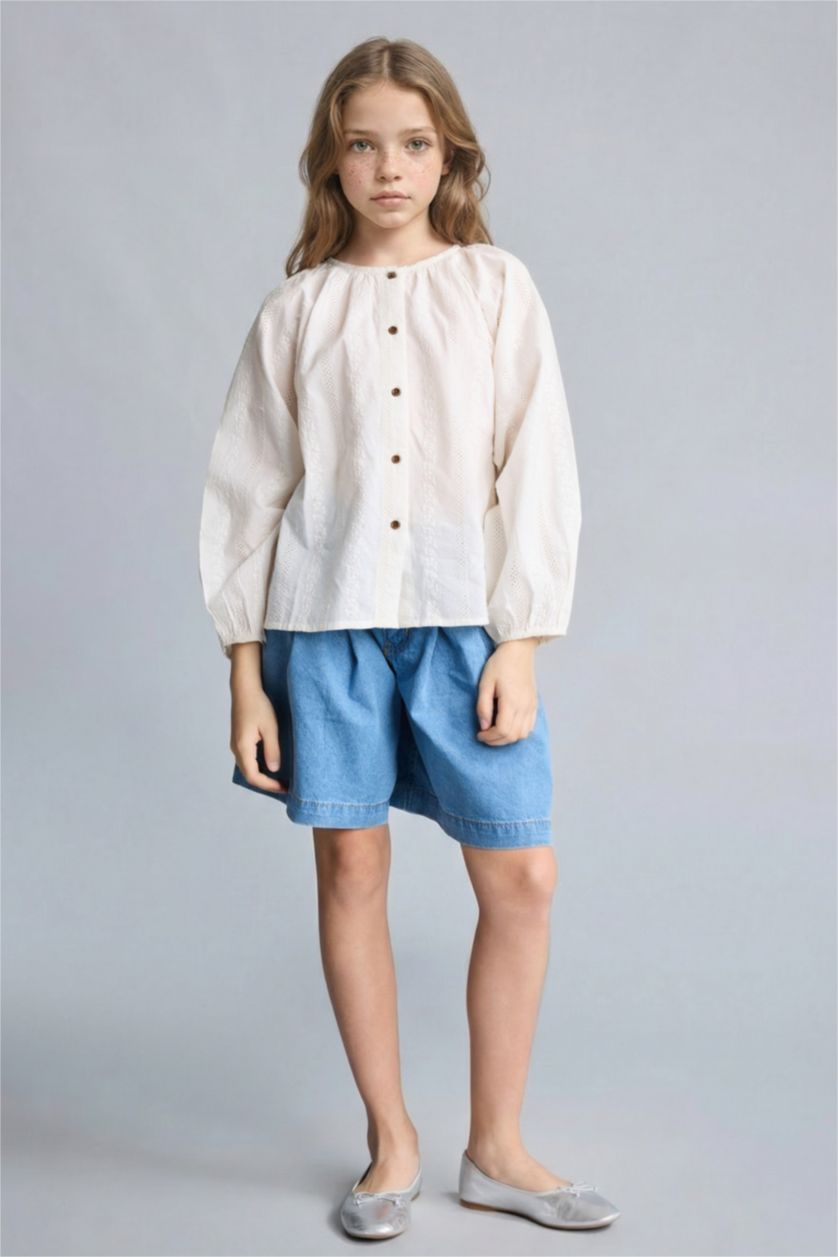 Kız Çocuk - Genç Kız Ekru Regular Fit Uzun kollu Bluz Kız Çocuk
