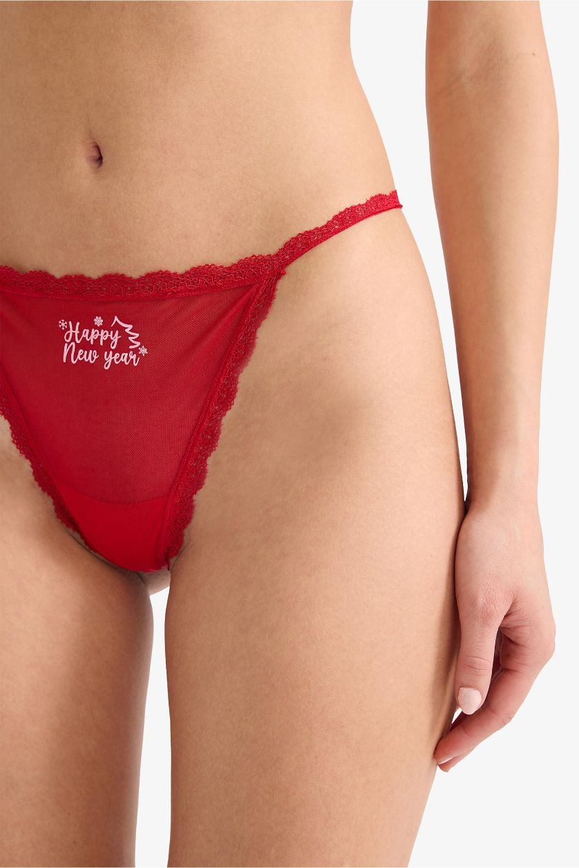 WOMAN Red Thong with lace details