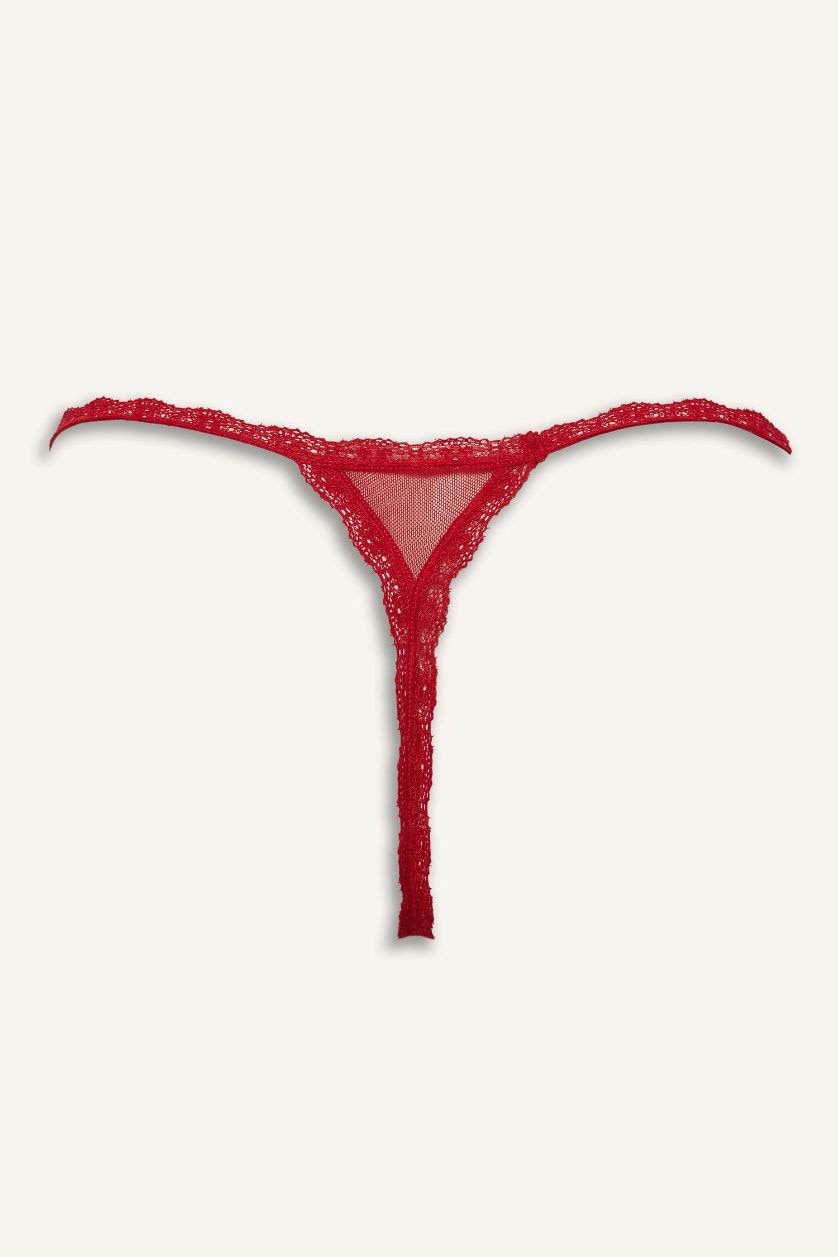 WOMAN Red Thong with lace details