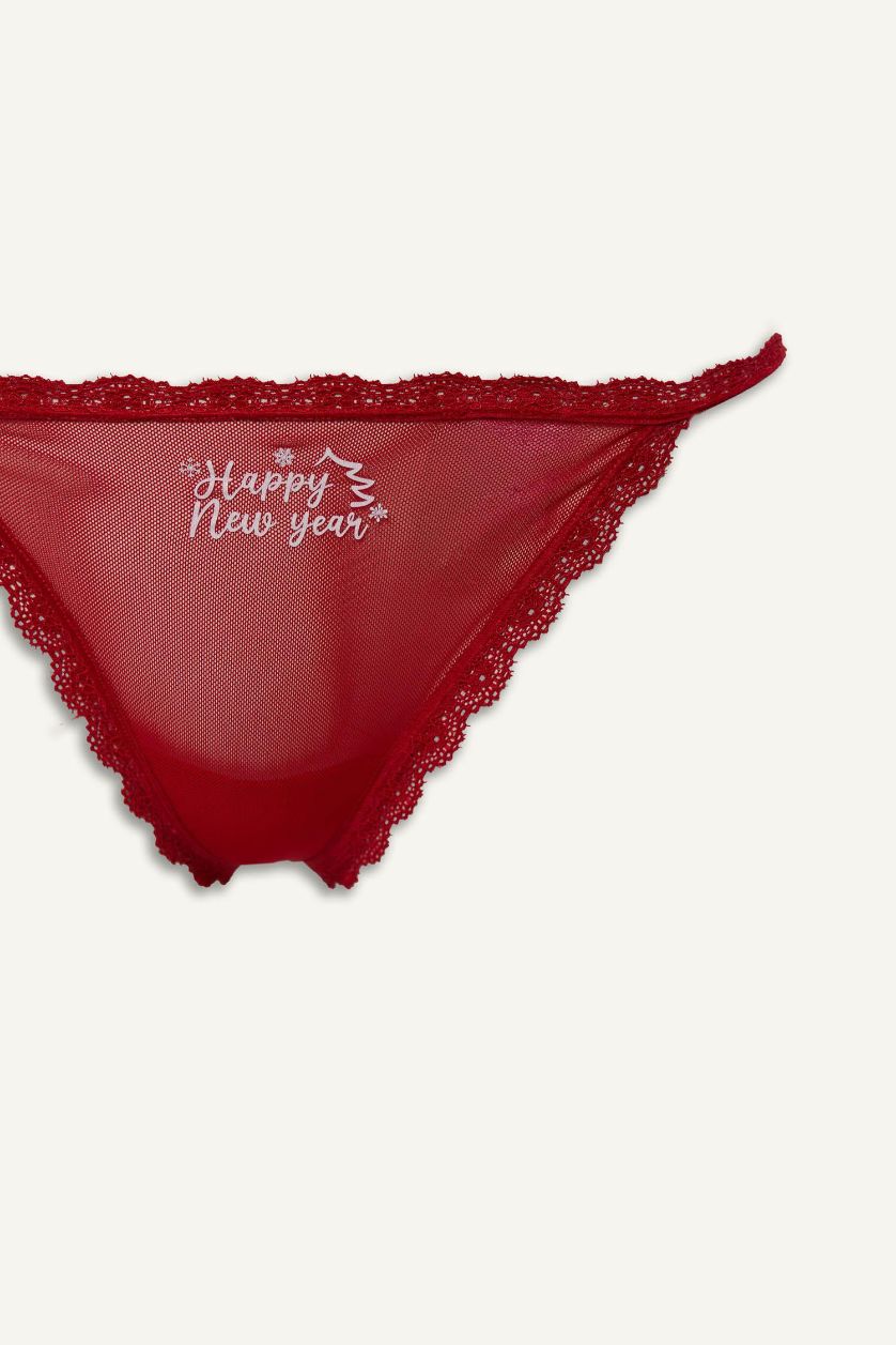 WOMAN Red Thong with lace details
