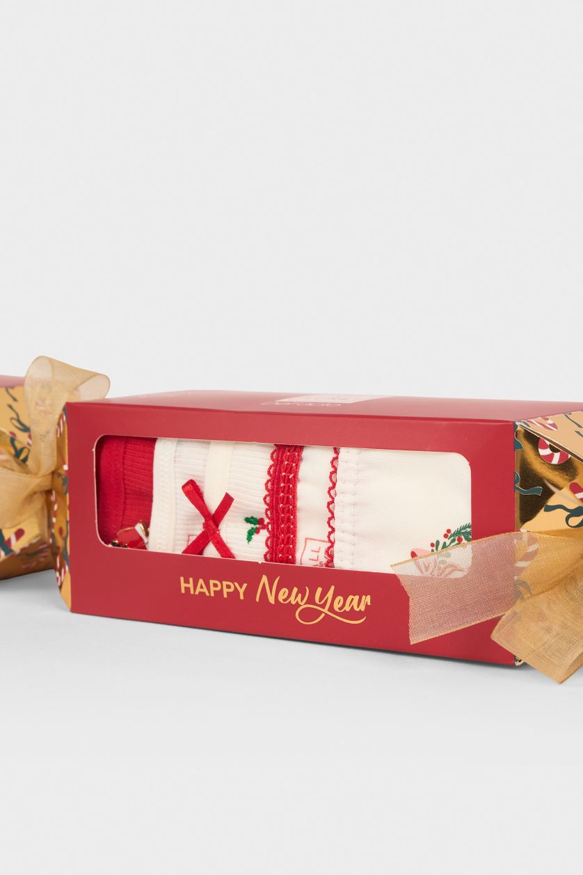 نساء أحمر كلوت سليب مضلع بطبعة كريسماس - 3 قطع