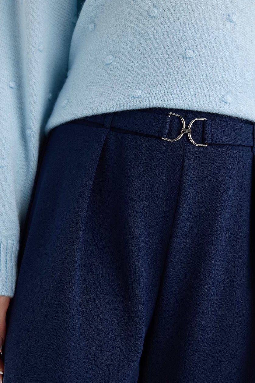 نساء كحلي بنطرون كريب قصة مستقيمة واسعة برجل عادي