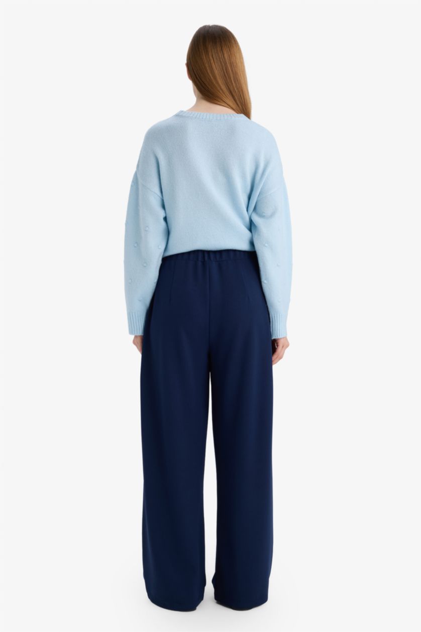 نساء كحلي بنطرون كريب قصة مستقيمة واسعة برجل عادي