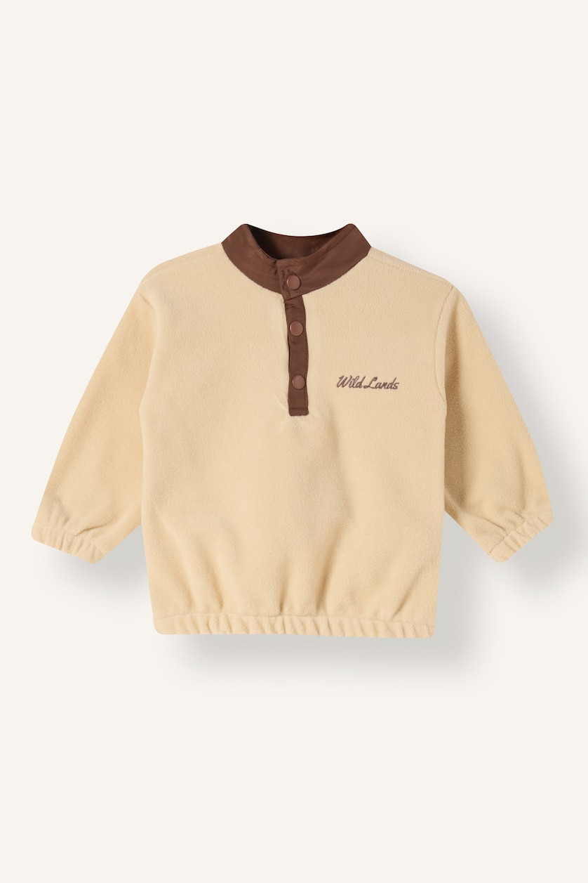 Erkek Bebek Kum Baskılı Düğmeli Polar Sweatshirt Erkek Bebek
