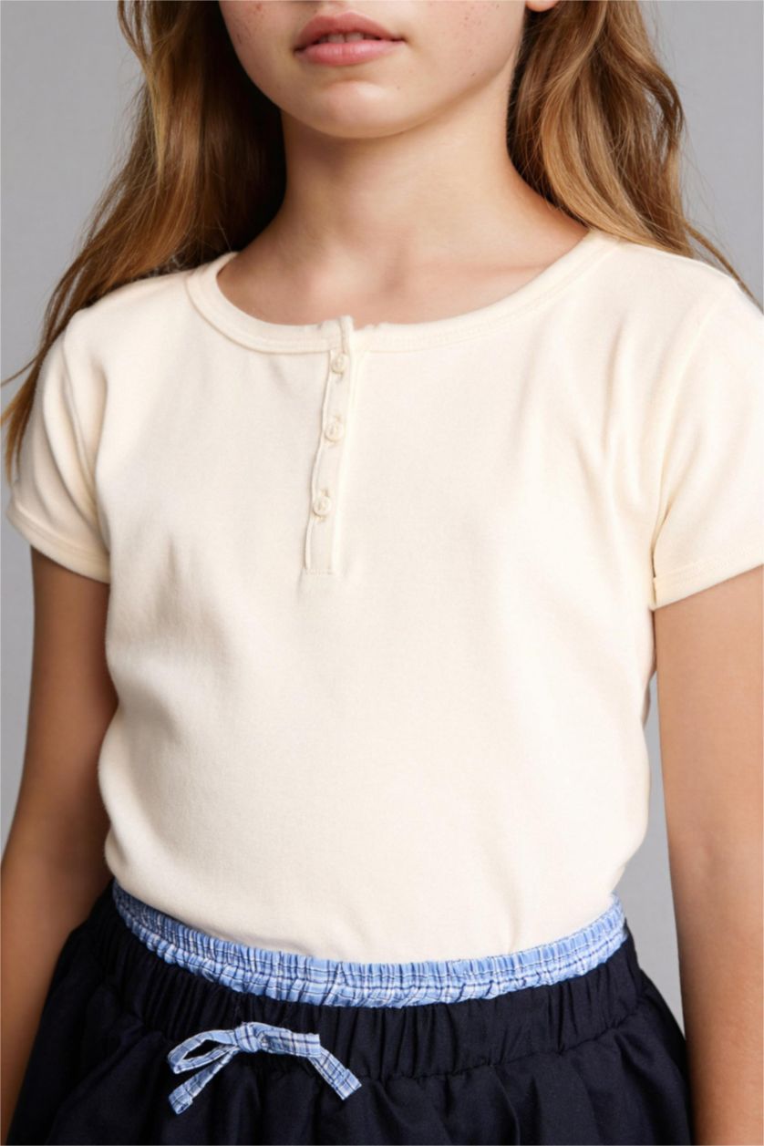 Девочки и подростки Бежевый Футболка Slim Fit в рубчик для девочек