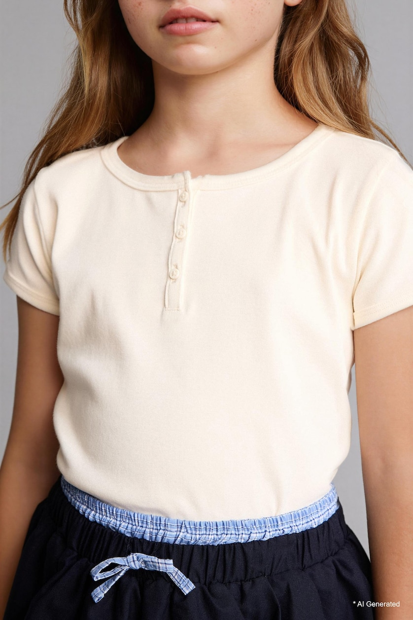 GIRLS & TEENS Ecru Girl Slim Fit Short Sleeve T-Shirt