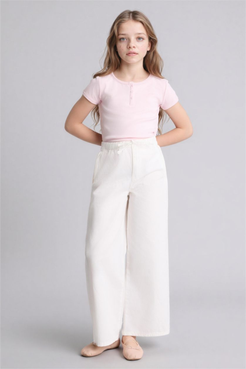 Девочки и подростки Светло-розовый Футболка Slim Fit в рубчик с круглым вырезом и коротким рукавом для девочек