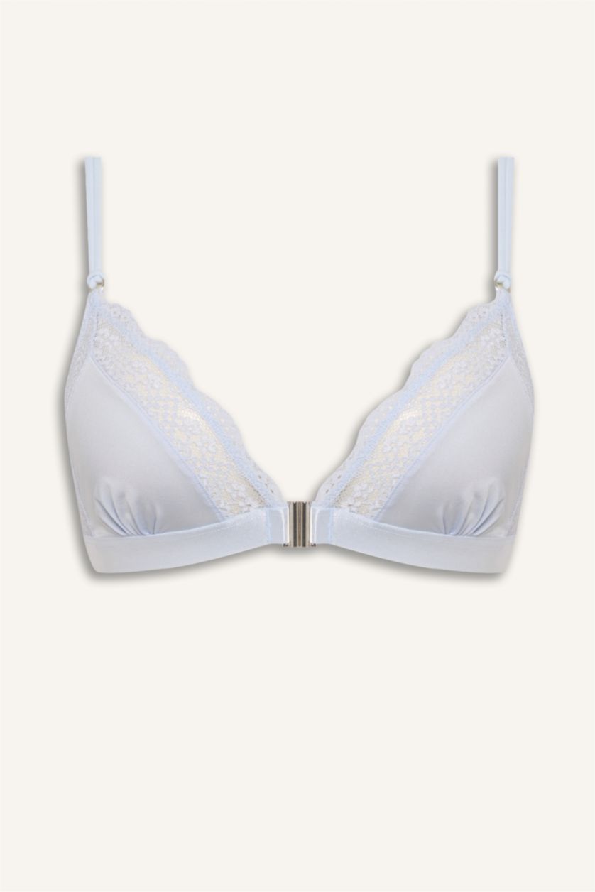 Kadın Açık Mavi Dantelli Saten Kapsız Pedsiz Bralet