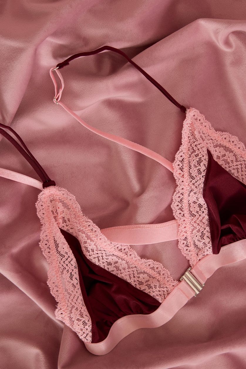 WOMAN Bordeaux Lace Detail Satin Bra