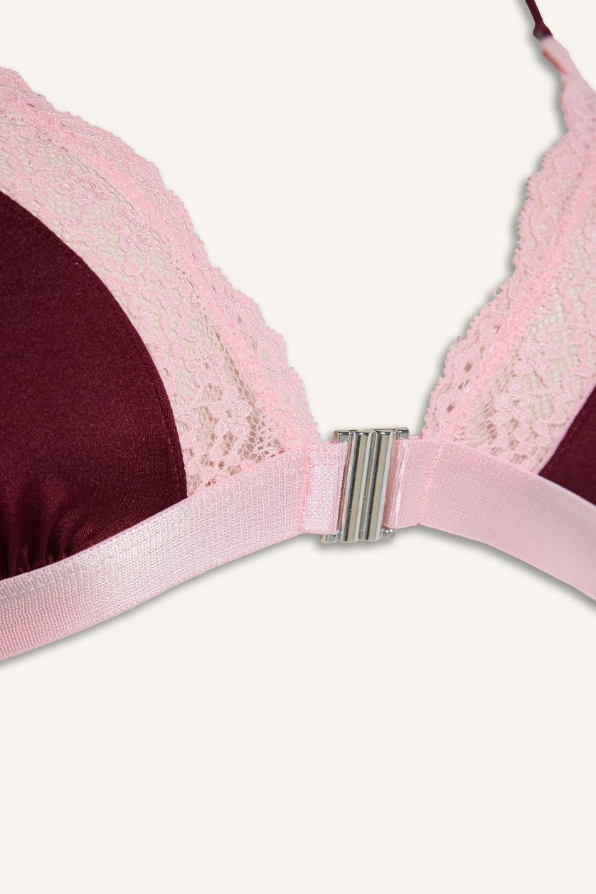 WOMAN Bordeaux Lace Detail Satin Bra