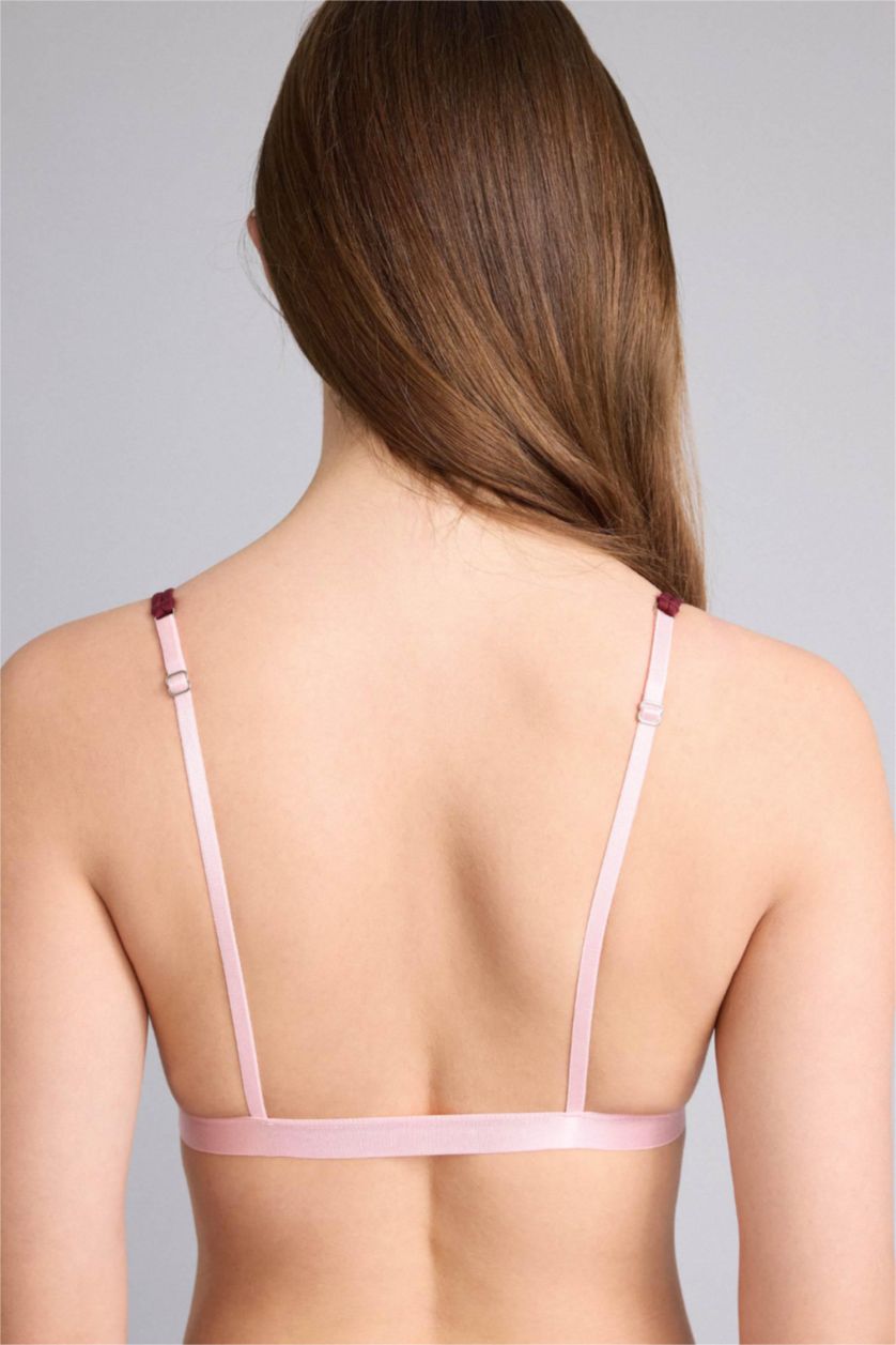 Woman Bordeaux Lace Detail Satin Bra