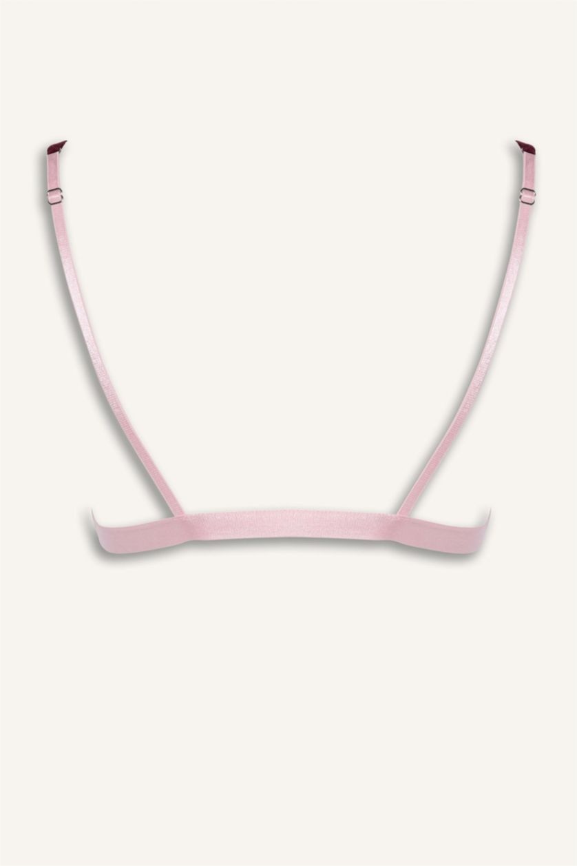 Woman Bordeaux Lace Detail Satin Bra