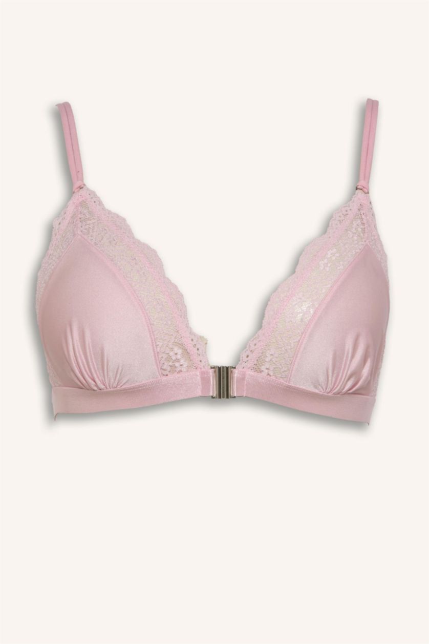 Kadın Açık Pembe Dantelli Saten Kapsız Pedsiz Bralet