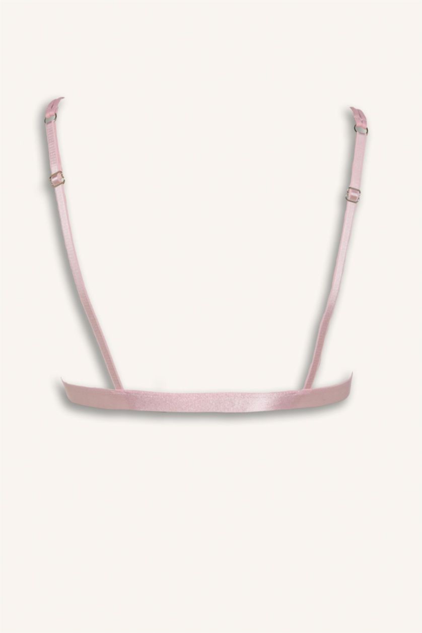Kadın Açık Pembe Dantelli Saten Kapsız Pedsiz Bralet