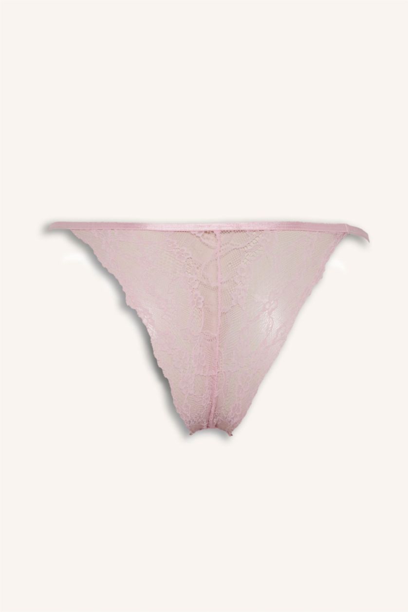 Kadın Açık Pembe Dantel Detaylı Saten Brazilian Külot
