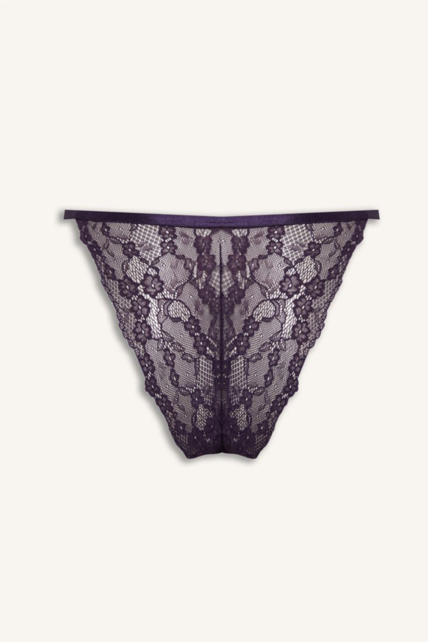 Женщины Фиолетовый Атласные трусики-бразилиана с кружевными деталями