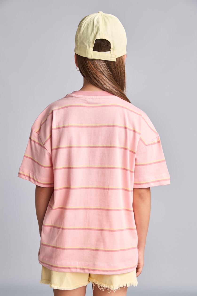 Young Girls - Teen Girls Light Pink Slim Fit Striped Short Sleeve T-Shirt