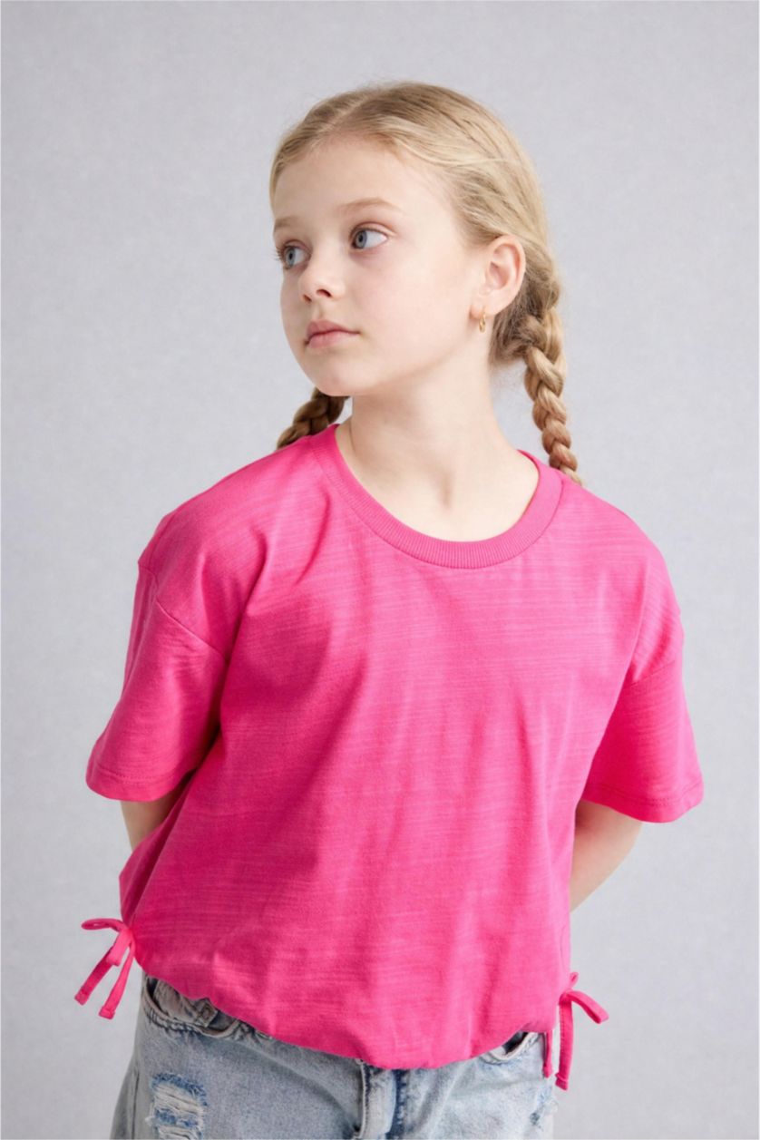 Kız Çocuk - Genç Kız Pembe Relaxed Fit Penye Tişört Kız Çocuk