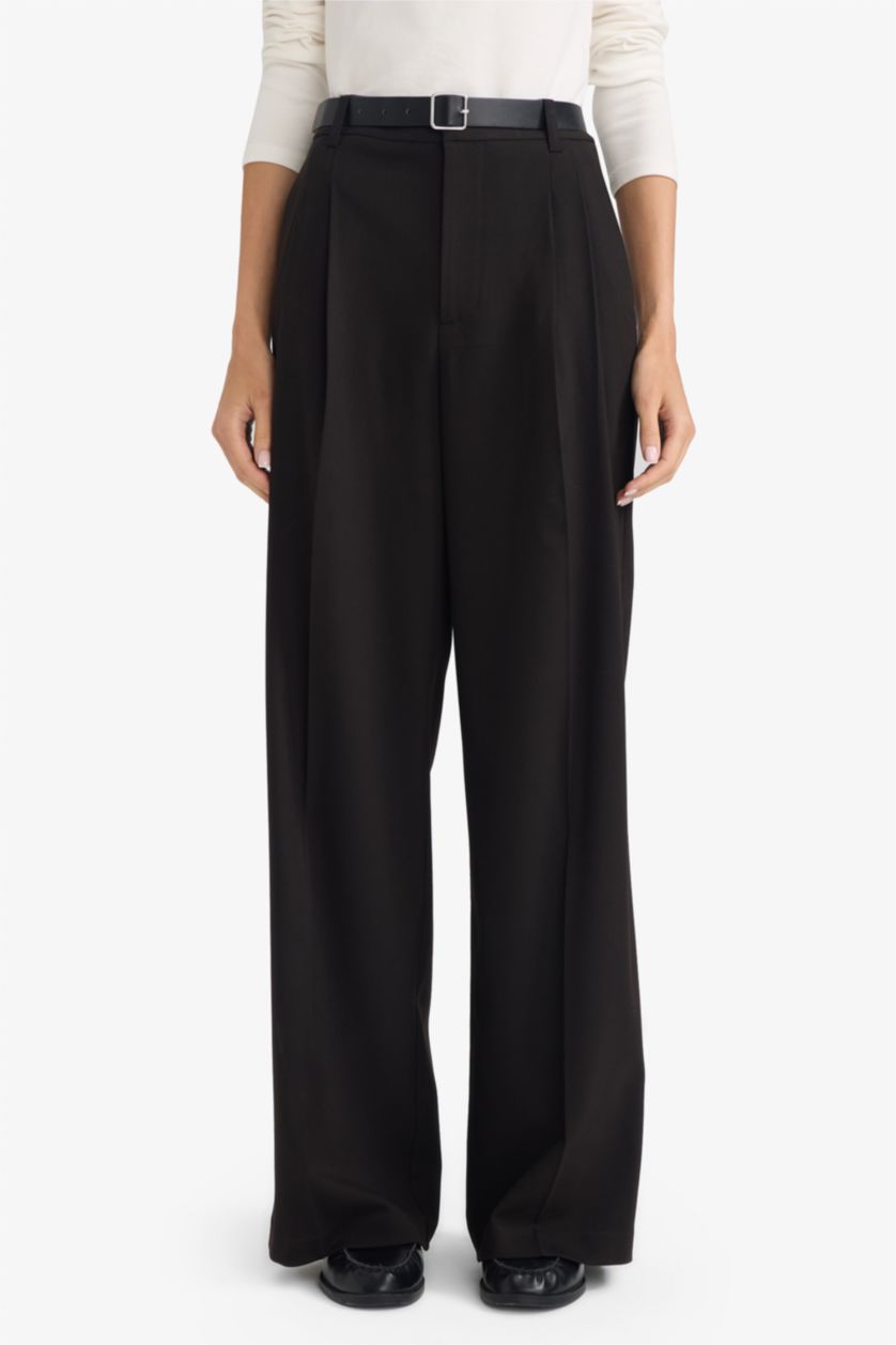 WOMAN Black Wide Leg High Waist Crop Trousers