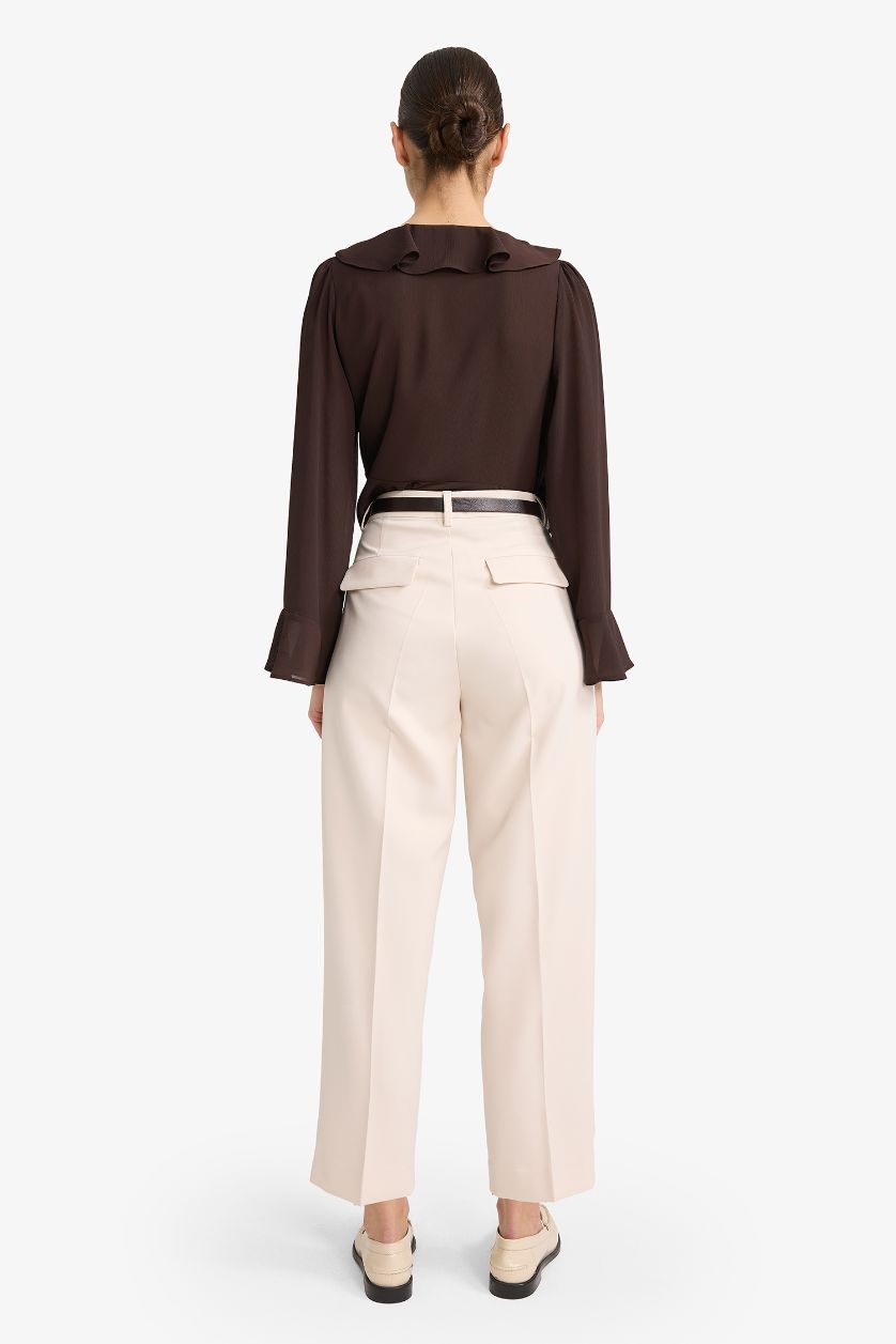 حريمي اللون الحجري بنطلون كاروت فيت بجيب