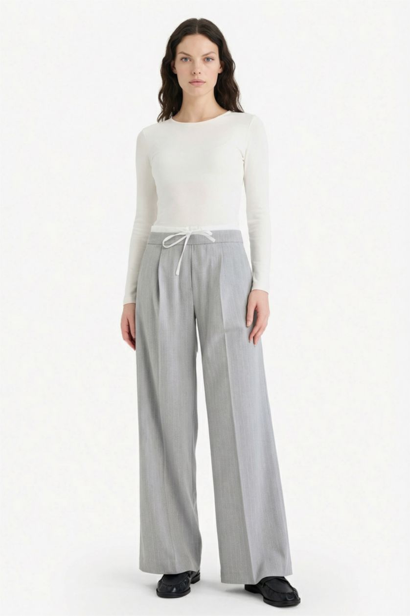 Женщины Серый Длинные брюки Wide Leg с высокой талией и двумя карманами