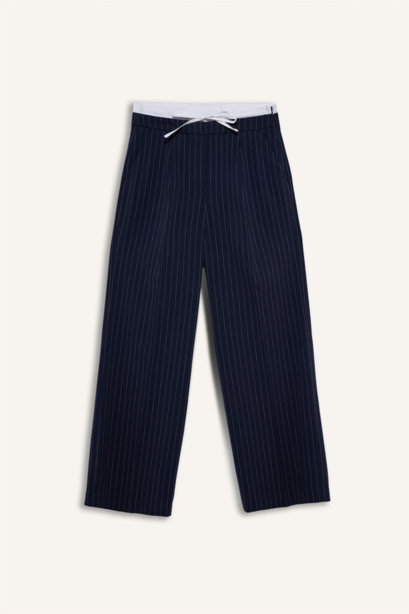 Женщины Синий Длинные брюки Wide Leg с высокой талией и двумя карманами