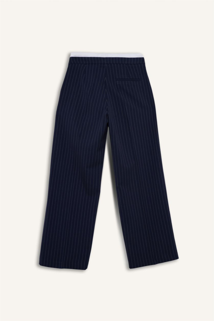 Женщины Синий Длинные брюки Wide Leg с высокой талией и двумя карманами