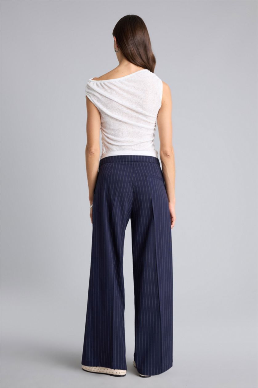 حريمي كحلي بنطلون وايد ليج برجل واسع وخصر عالي