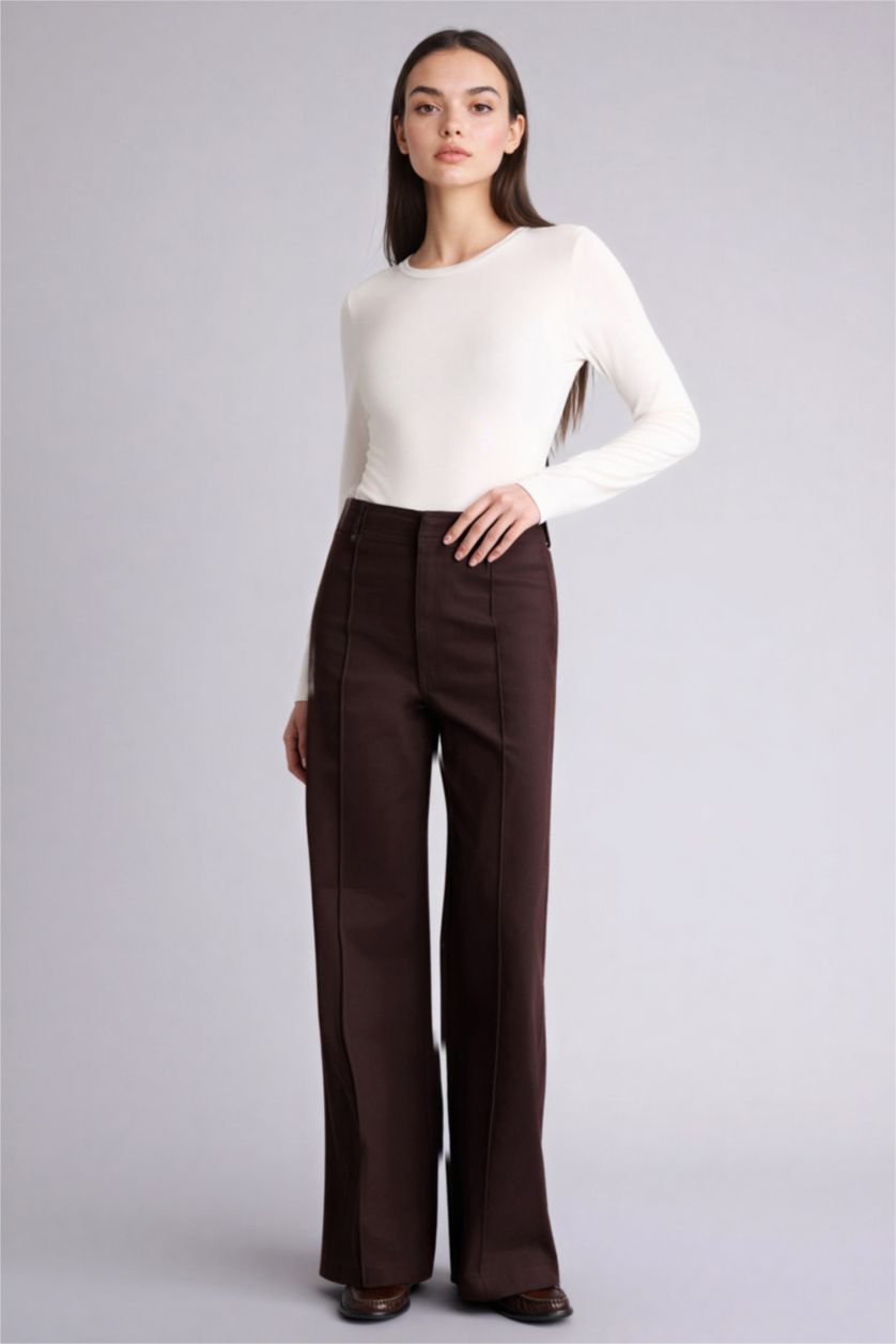 Әйелдерге Қою Қоңыр кең аяқ габардин кең етек Шалбар