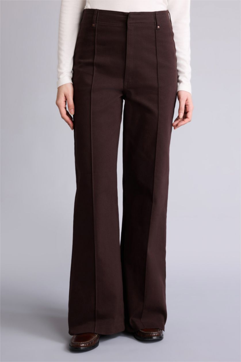 Әйелдерге Қою Қоңыр кең аяқ габардин кең етек Шалбар