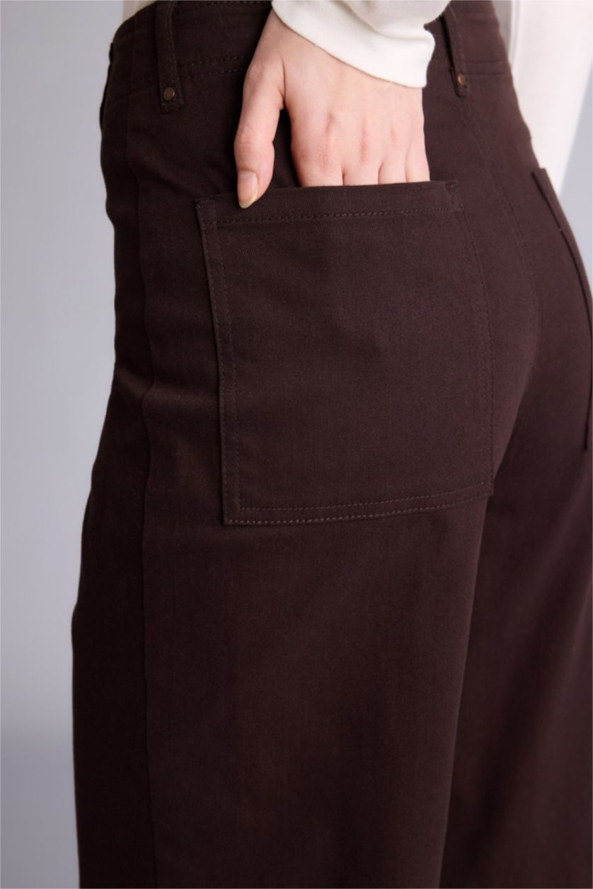 Әйелдерге Қою Қоңыр кең аяқ габардин кең етек Шалбар