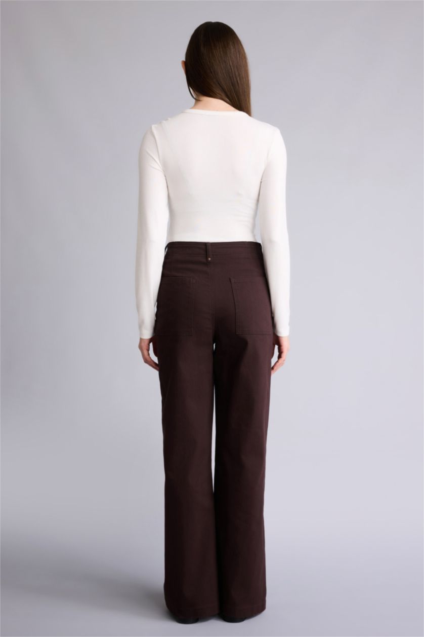 Әйелдерге Қою Қоңыр кең аяқ габардин кең етек Шалбар