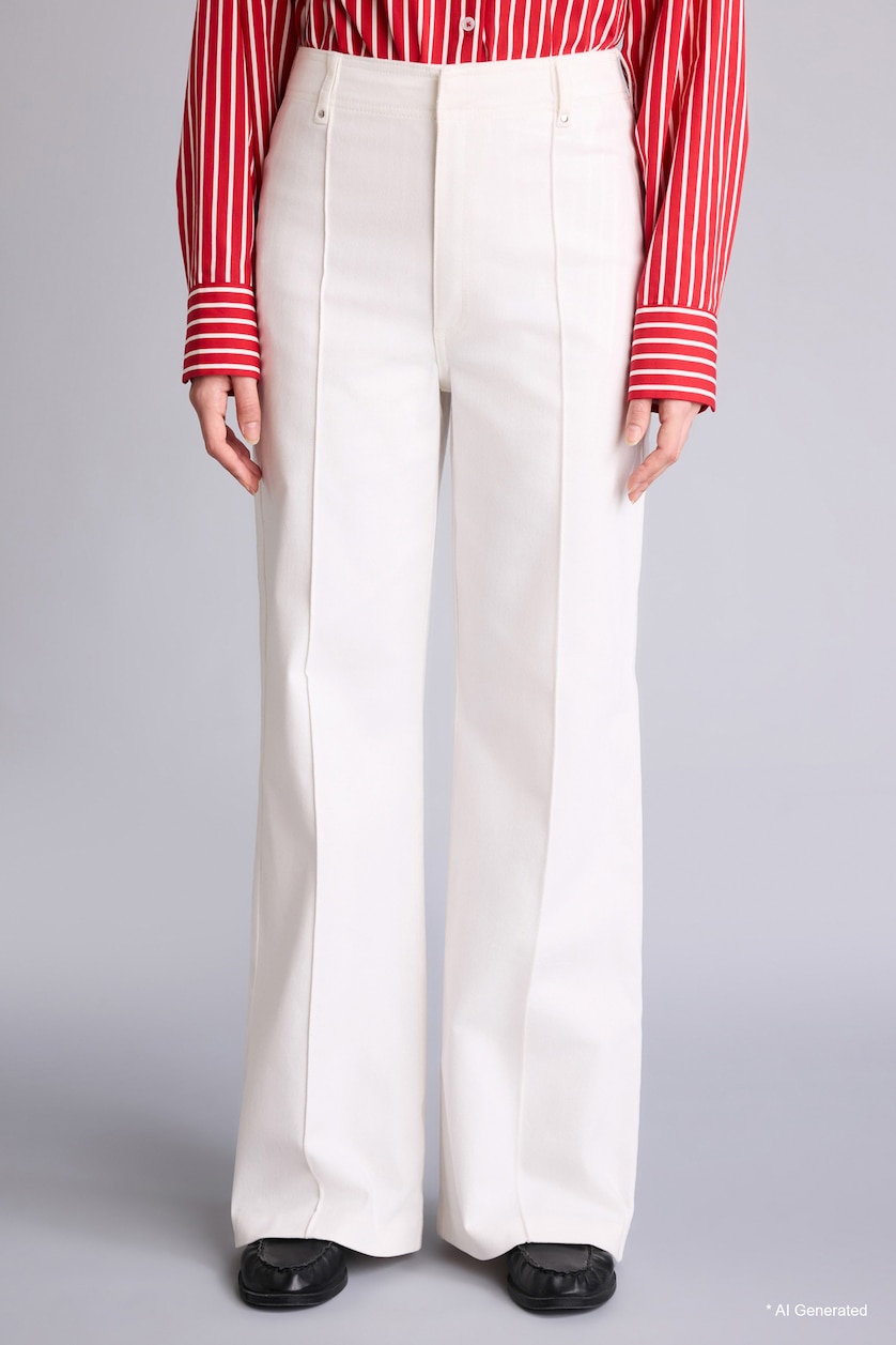 WOMAN White Wide Leg Wide Leg Zipper Pocket Gabardine Trousers