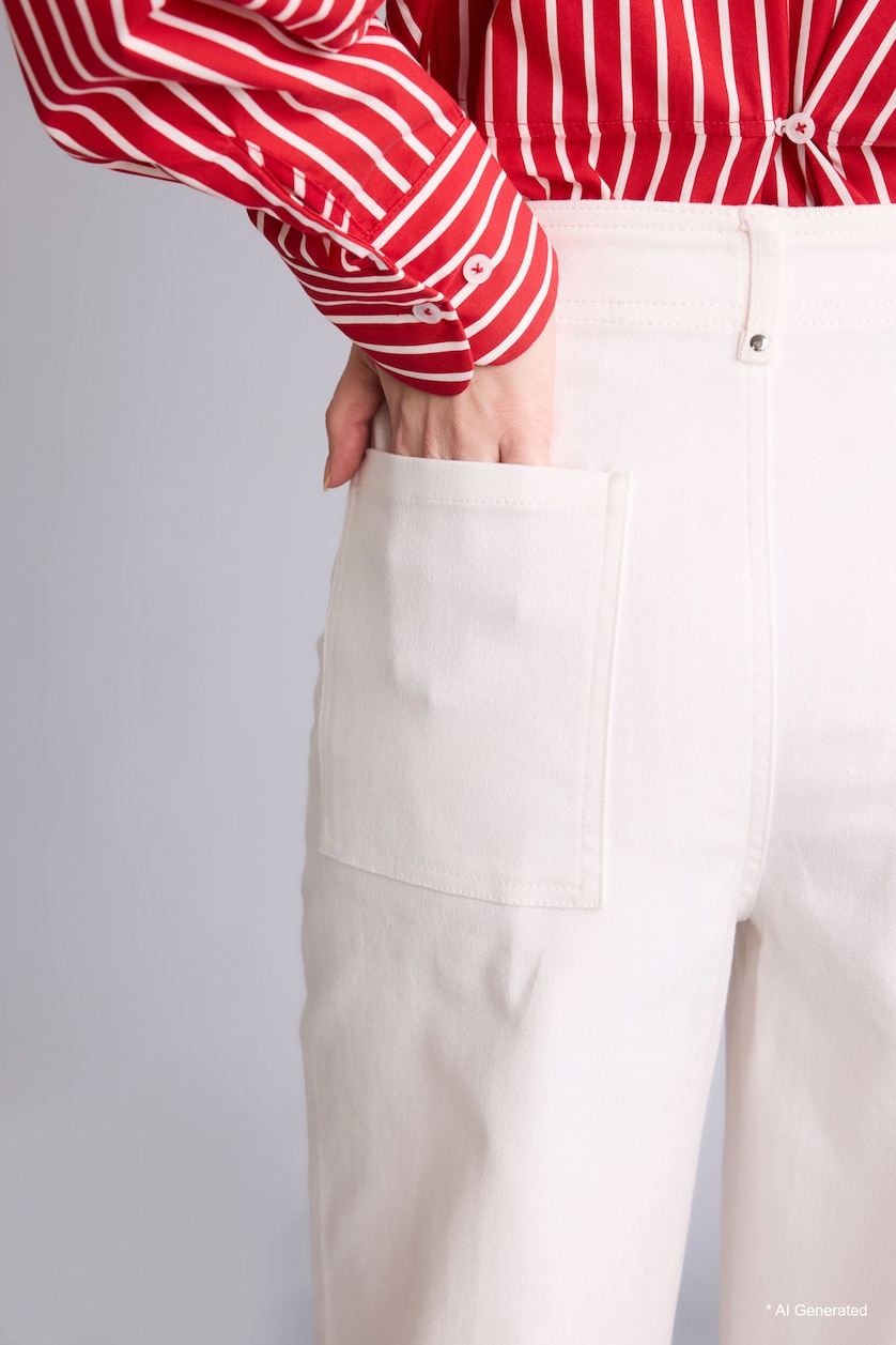 WOMAN White Wide Leg Wide Leg Zipper Pocket Gabardine Trousers
