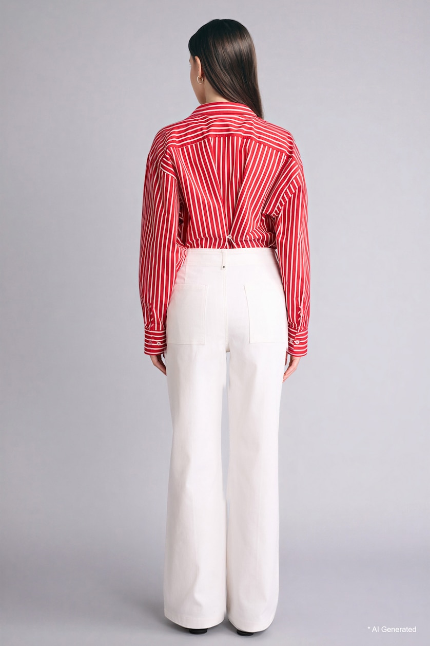 WOMAN White Wide Leg Wide Leg Zipper Pocket Gabardine Trousers